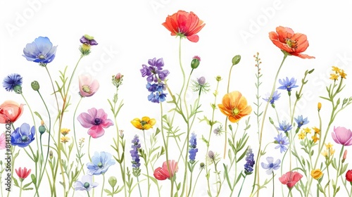 watercolor summer wildflower clipart with a variety of colored flowers  white background  16 9