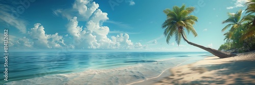 A coconut tree on a beautiful beach realistic nature and landscape