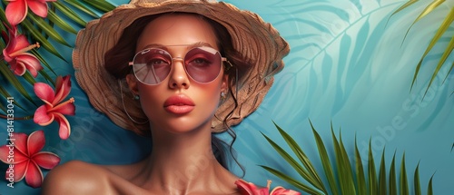 Woman Wearing Hat and Sunglasses by Pool