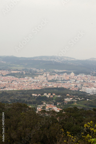 Fototapeta Naklejka Na Ścianę i Meble -  View of Buildings on the Hillside from the Moorish Castle in Sintra Portugal