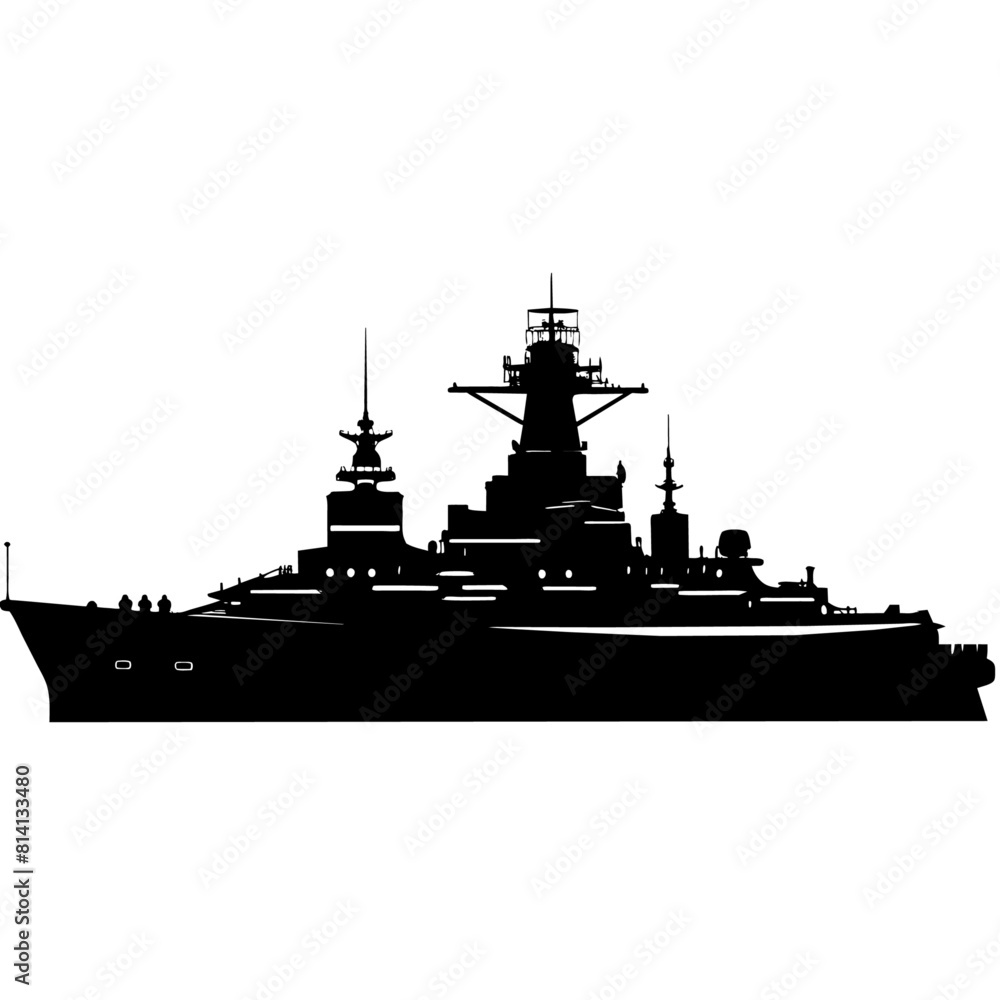 a large warship vector silhouette, black color silhouette
