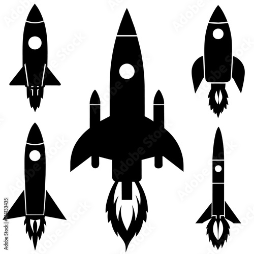 a high resolution vector bundle of rocket ship silhouettes, featuring a variety of rocket spaceship