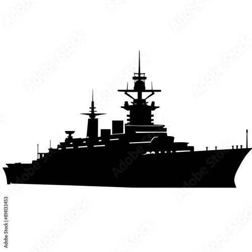 a large warship vector silhouette, black color silhouette
