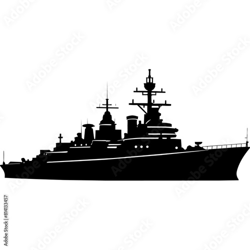 a large warship vector silhouette, black color silhouette