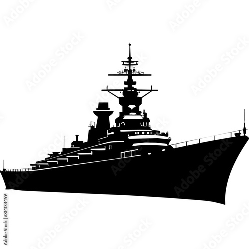 a large warship vector silhouette, black color silhouette