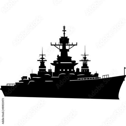 a large warship vector silhouette, black color silhouette