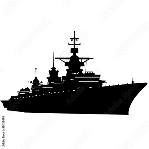a large warship vector silhouette, black color silhouette