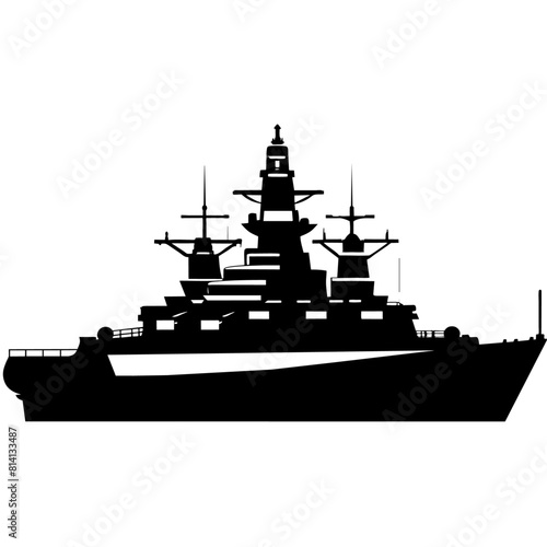 a large warship vector silhouette, black color silhouette