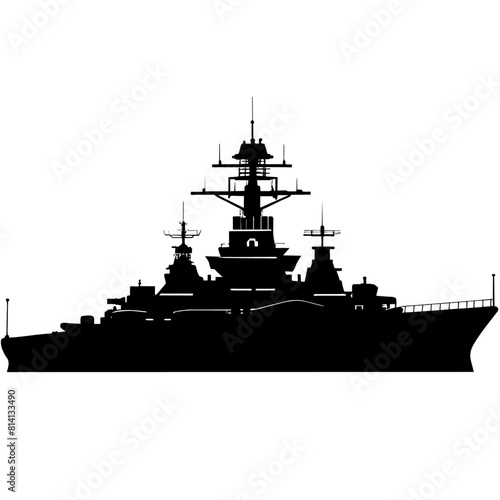 a large warship vector silhouette, black color silhouette