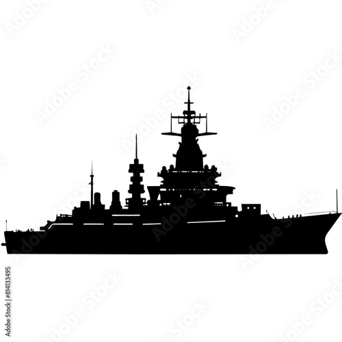 a large warship vector silhouette, black color silhouette