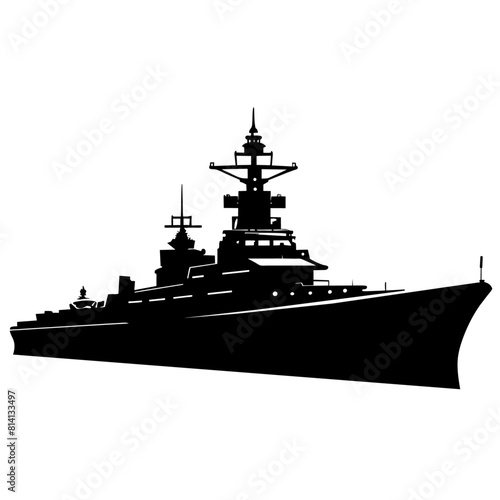 a large warship vector silhouette, black color silhouette