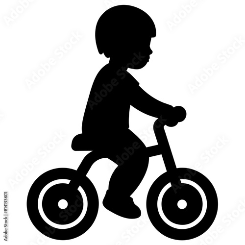 A little boy ride a bicycle vector silhouette, black color silhouette, white background