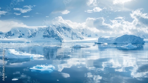 Antarctic glacier in the snow. Beautiful winter background.