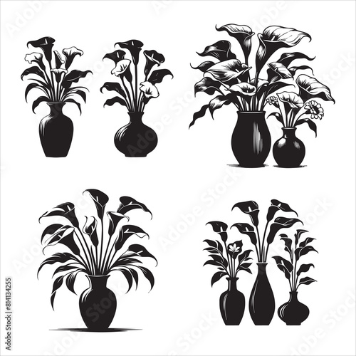 Calla Lilies, vases silhouette vector icon graphic logo ai generated design