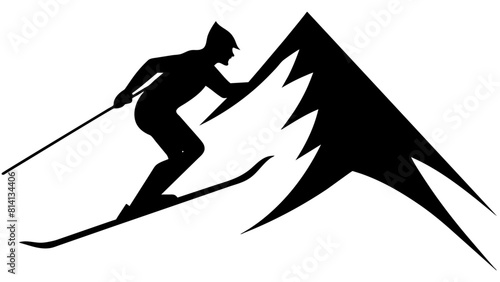 a mountain skier speeding down a slope, capturing the sport's essence and the dynamic movement