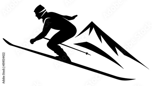 a mountain skier speeding down a slope, capturing the sport's essence and the dynamic movement