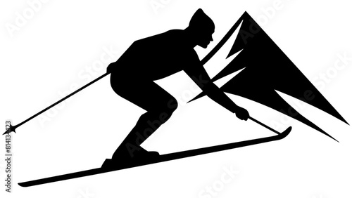 a mountain skier speeding down a slope, capturing the sport's essence and the dynamic movement