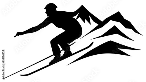 a mountain skier speeding down a slope, capturing the sport's essence and the dynamic movement
