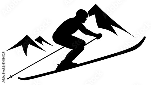 a mountain skier speeding down a slope, capturing the sport's essence and the dynamic movement