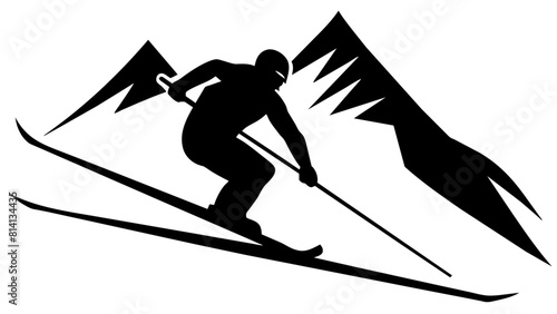 a mountain skier speeding down a slope, capturing the sport's essence and the dynamic movement