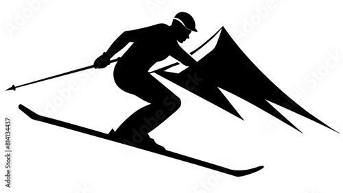 a mountain skier speeding down a slope, capturing the sport's essence and the dynamic movement