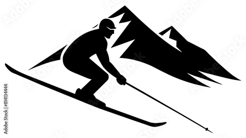 a mountain skier speeding down a slope, capturing the sport's essence and the dynamic movement