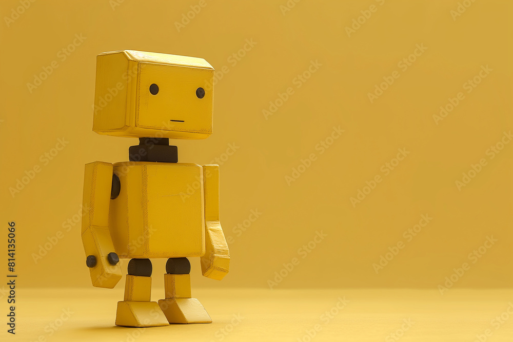A yellow robot is standing in front of a yellow background A yellow robot is standing in front of a yellow background