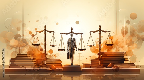 Abstract musical background with musical notes, representing concepts of justice and balance photo