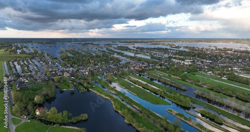 Vinkeveense Plassen in the Netherlands. Aerial drone view at golden hour. photo