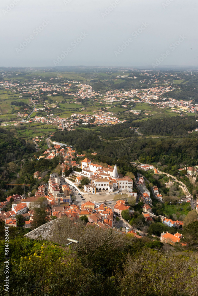View of Buildings on the Hillside from the Moorish Castle in Sintra Portugal