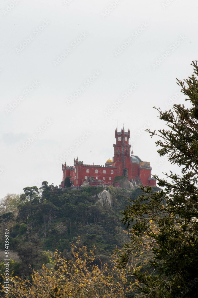 View of Sintra Castle from the Moorish Castle in Sintra Portugal