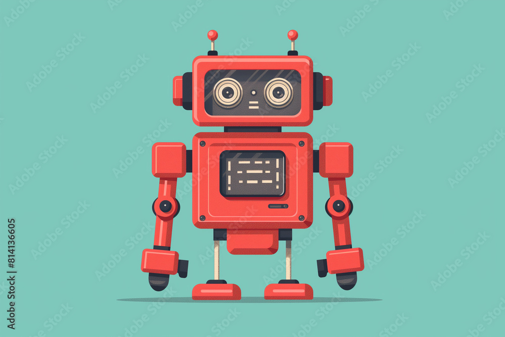 Fototapeta premium A robot with a clock on its chest stands on a green background