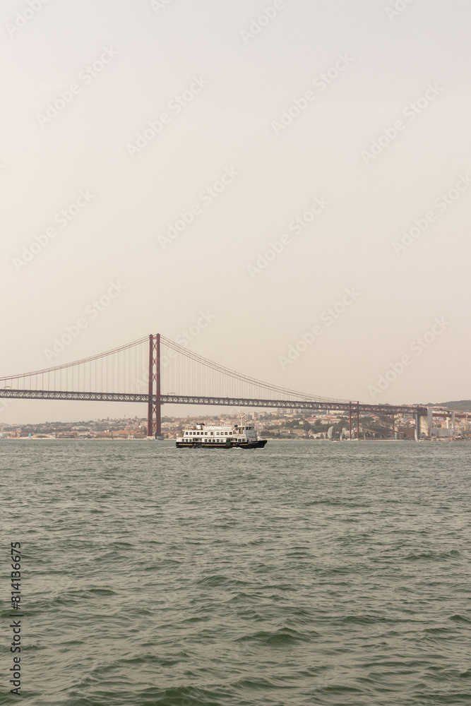 View of a Bridge in Lisbon Portugal Along the Water
