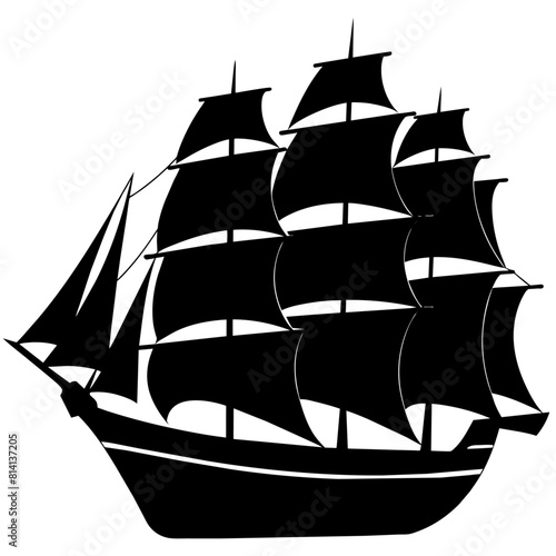 big sailboat ship vector silhouette, black color silhouette, white background (13)