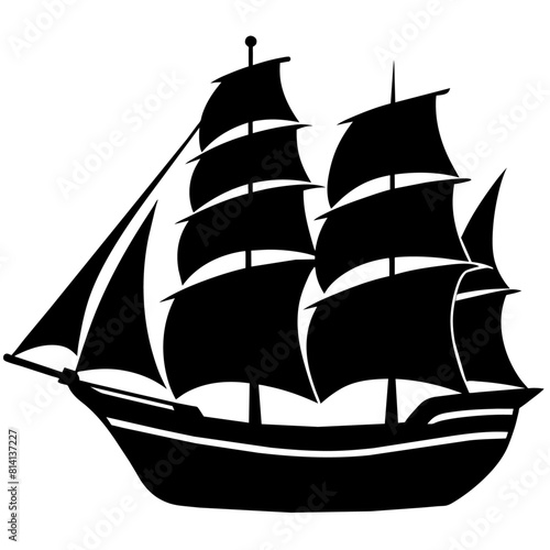 big sailboat ship vector silhouette, black color silhouette, white background (15)