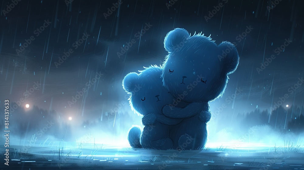 Fototapeta premium A bear sits on water during the foggy, rainy night