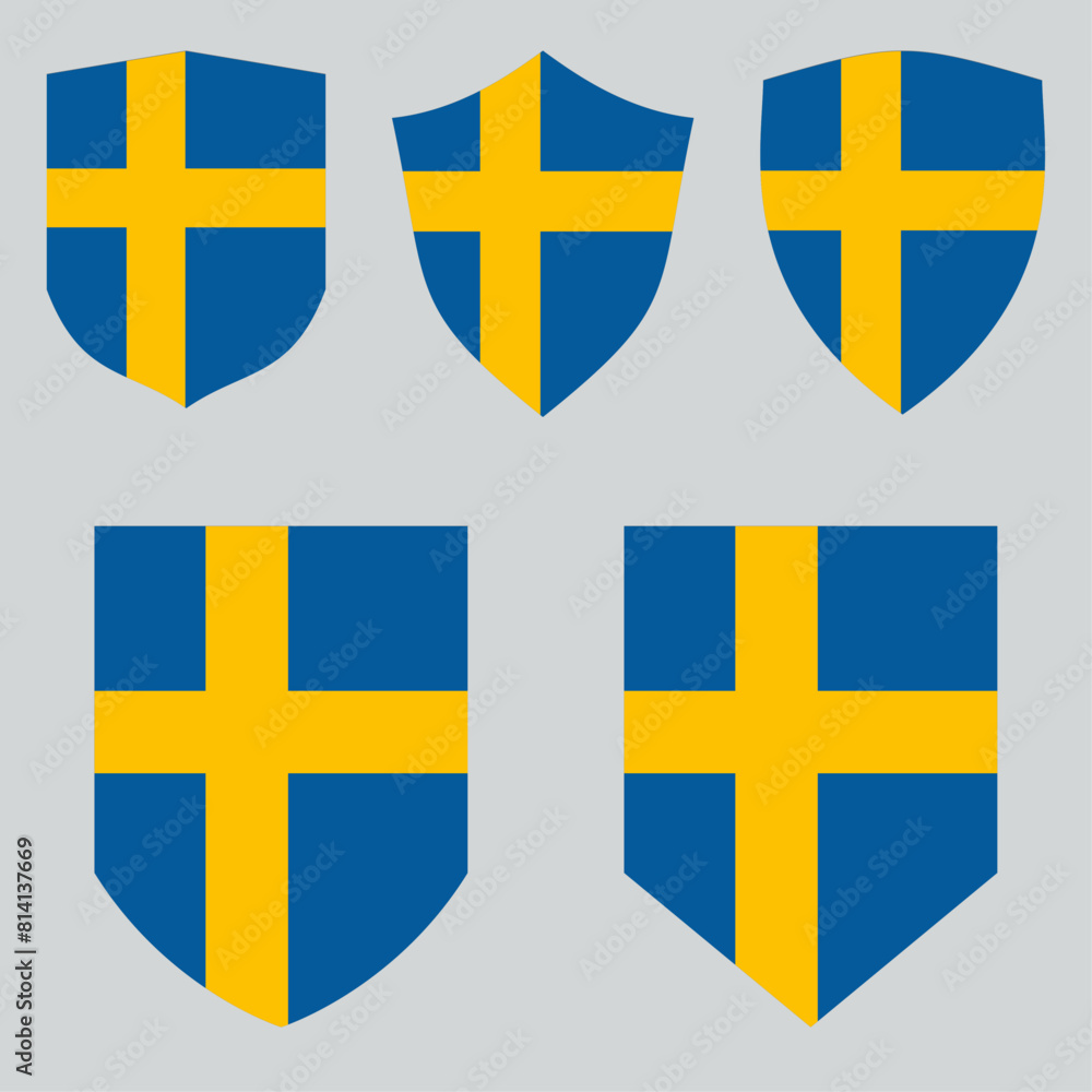 Set of Sweden Flag in Shield Shape Frame Set of Sweden Flag in Shield Shape Frame