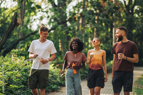 Happy multicultural friends enjoying walk and having fun together. #814137891