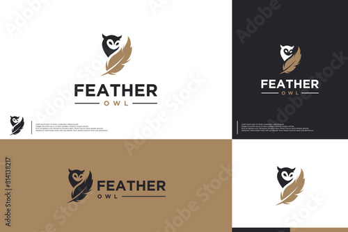 Charming owl and feather ,for education , publisher , logo design template.