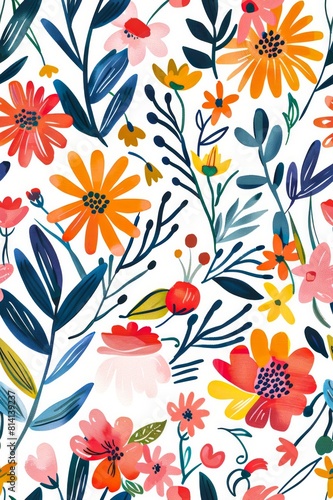 Pattern with watercolor flowers. Hand-drawn illustration.