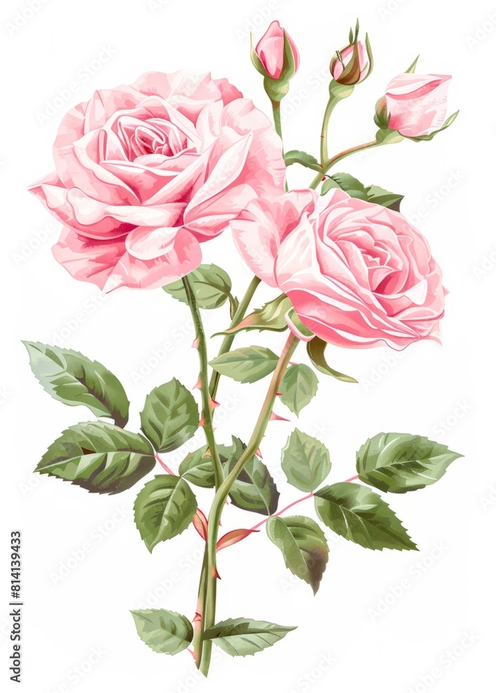 Fototapeta premium Bouquet of pink roses isolated on white background. Watercolor illustration.