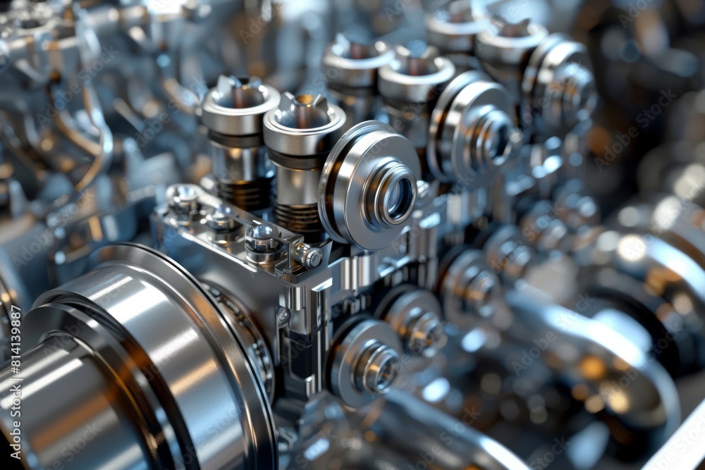 Detailed 3d model of an automobile engine with power ignition, cooling, lubrication, and exhaust systems, crank, and gas distribution mechanism Detailed 3d model of an automobile engine with power ignition, cooling, lubrication, and exhaust systems, crank, and gas distribution mechanism