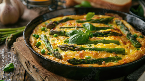 Healthy Asparagus Omelet. Egg omelet with asparagus and onions.