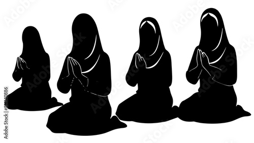 Muslim woman praying silhouette set black silhouette