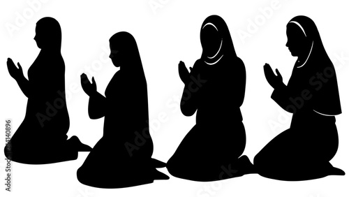 Muslim woman praying silhouette set black silhouette