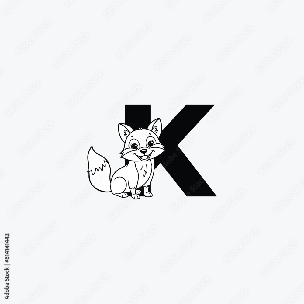Initial Letter K with Fox Logo Design. The fox is sporting a happy smile. letter K and fox head vector illustration for icon, symbol or logo. Initial Letter K with Fox Logo Design. The fox is sporting a happy smile. letter K and fox head vector illustration for icon, symbol or logo.