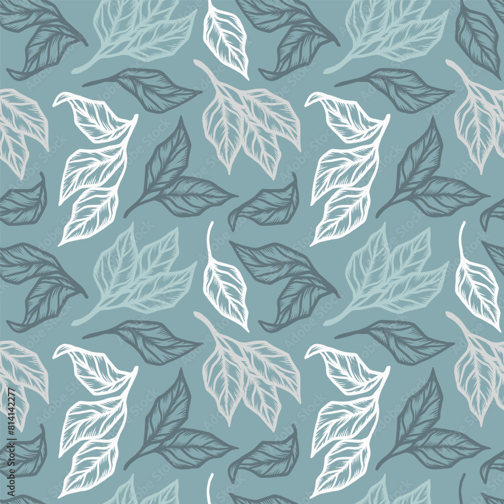 Fototapeta premium Leaves. Floral Seamless Pattern. Outline Leaf Vector illustration. Hand drawing.