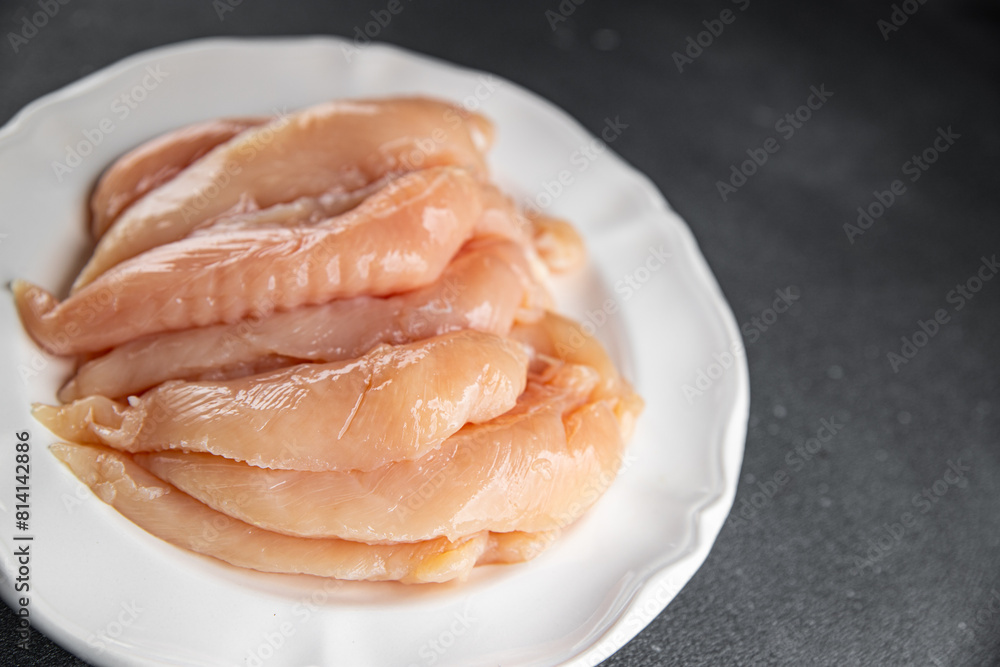 raw chicken meat aiguillettes fresh cooking meal food snack on the table copy space food background rustic top view raw chicken meat aiguillettes fresh cooking meal food snack on the table copy space food background rustic top view