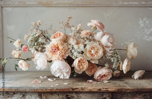 Bunch of Flowers on Wooden Table