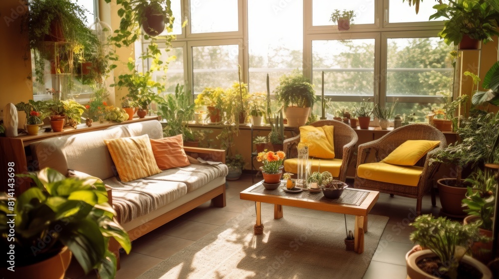  A Warm and Welcoming Living Room Bathed in Sunlight, Filled with the Soft Earthy Scent of Plants and a Sense of Calm